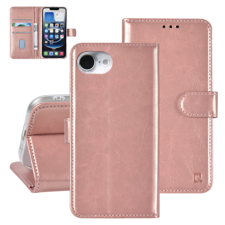 TUNIQ iPhone 16e Book Case hoesje - Pasjeshouder voor 3 pasjes - Hanger - Rose Gold-Hoesjes-Ilumina Benelux