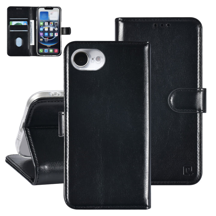 TUNIQ iPhone 16e Book Case hoesje - Pasjeshouder voor 3 pasjes - Hanger - Zwart-Hoesjes-Ilumina Benelux
