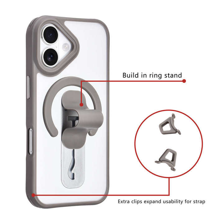 TUNIQ iPhone 17 Backcover hoesje - Built-in Ring Stand - Antishock - Grijs-Hoesjes-Ilumina Benelux