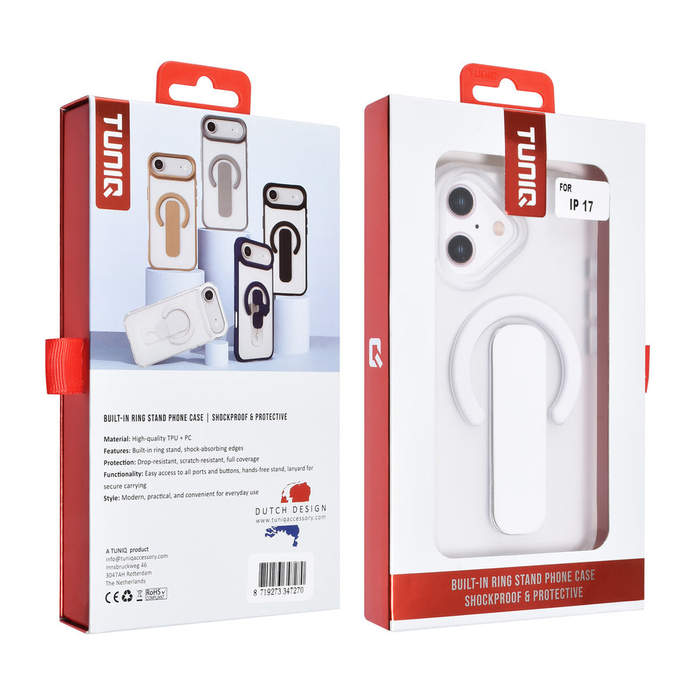 TUNIQ iPhone 17 Backcover hoesje - Built-in Ring Stand - Antishock - Zilver-Hoesjes-Ilumina Benelux
