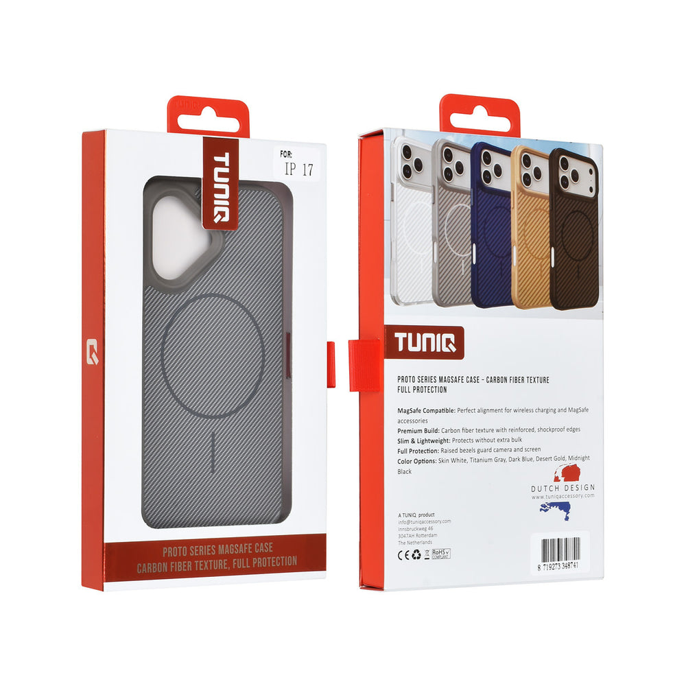 TUNIQ iPhone 17 Backcover hoesje - Magsafe - Carbon Fiber - Shockproof - Grijs-Hoesjes-Ilumina Benelux