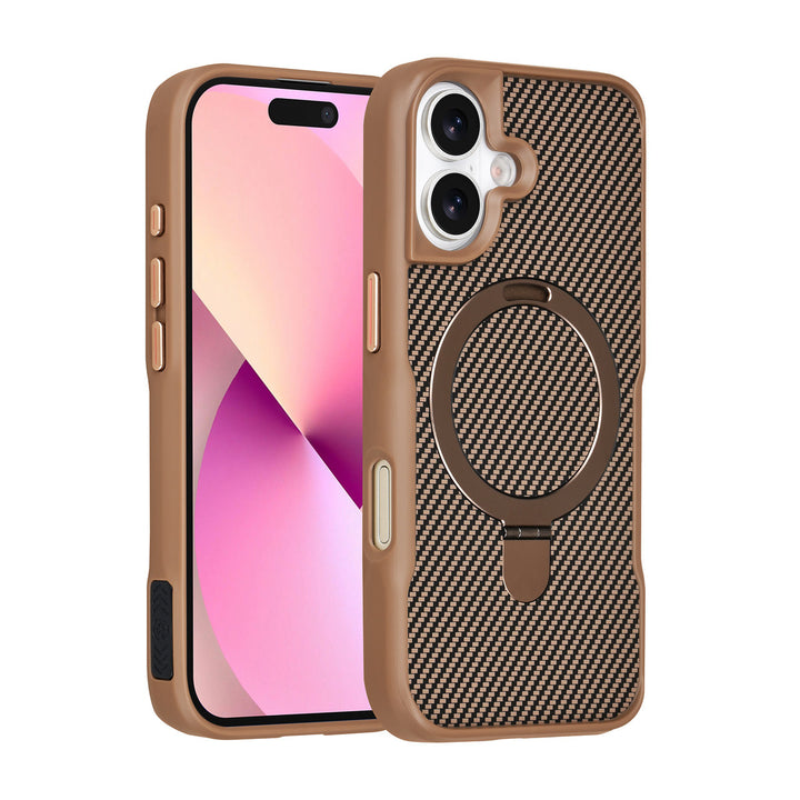TUNIQ iPhone 17 Backcover hoesje - Magsafe With Ring Stand - Carbon Fiber - Goud-Hoesjes-Ilumina Benelux