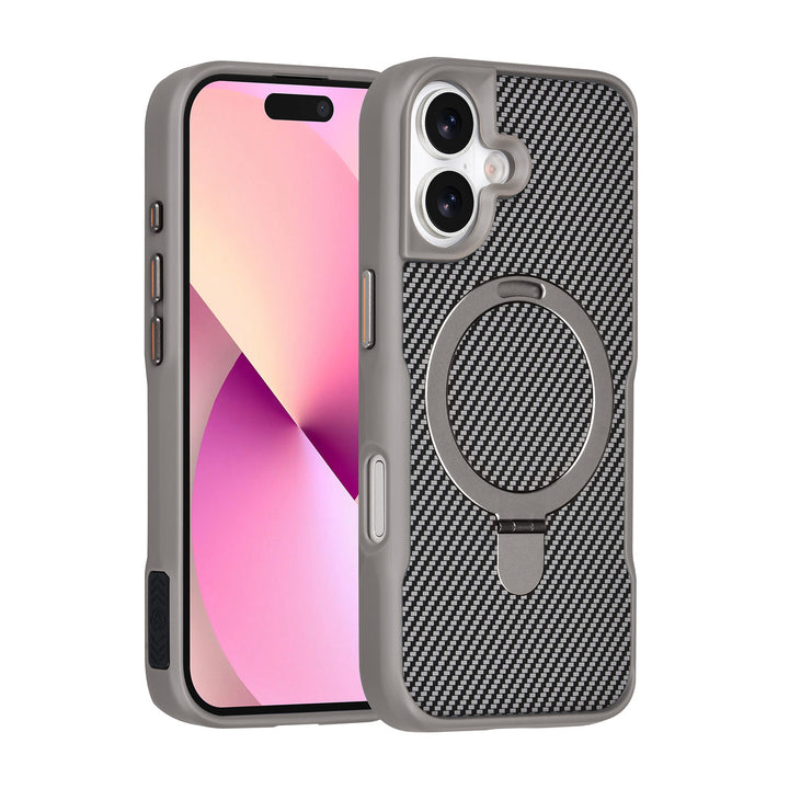 TUNIQ iPhone 17 Backcover hoesje - Magsafe With Ring Stand - Carbon Fiber - Zilver-Hoesjes-Ilumina Benelux