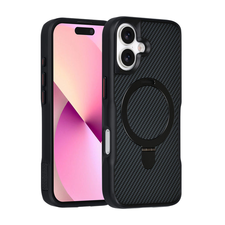 TUNIQ iPhone 17 Backcover hoesje - Magsafe With Ring Stand - Carbon Fiber - Zwart-Hoesjes-Ilumina Benelux