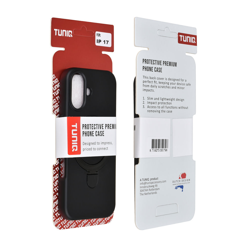 TUNIQ iPhone 17 Backcover hoesje - Magsafe With Ring Stand - Hanger - Zwart-Hoesjes-Ilumina Benelux