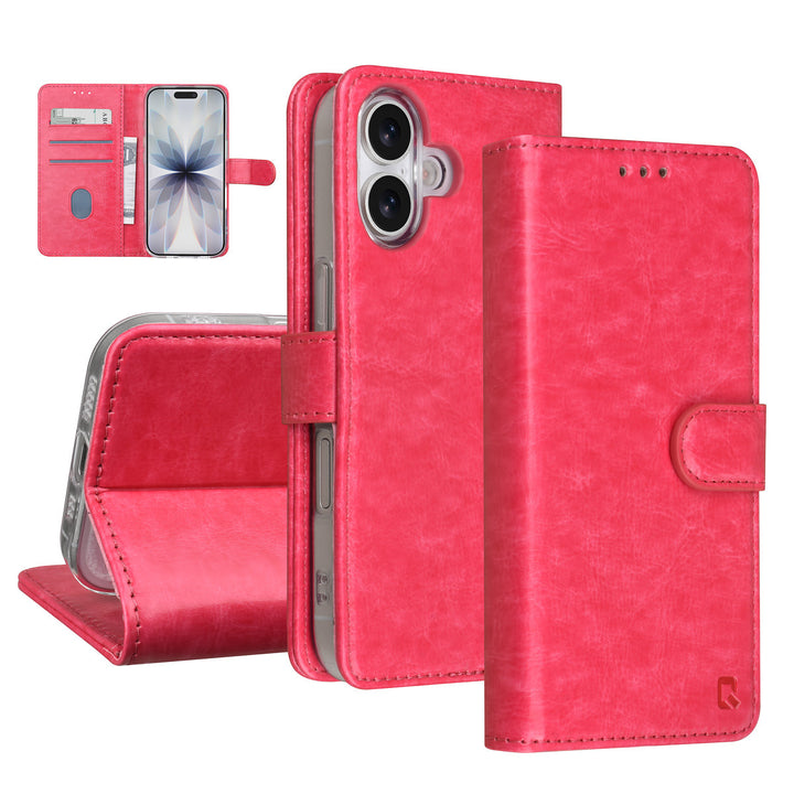 TUNIQ iPhone 17 Book Case hoesje - Pasjeshouder voor 3 pasjes - Magneetsluiting - Hanger - Felroze-Hoesjes-Ilumina Benelux