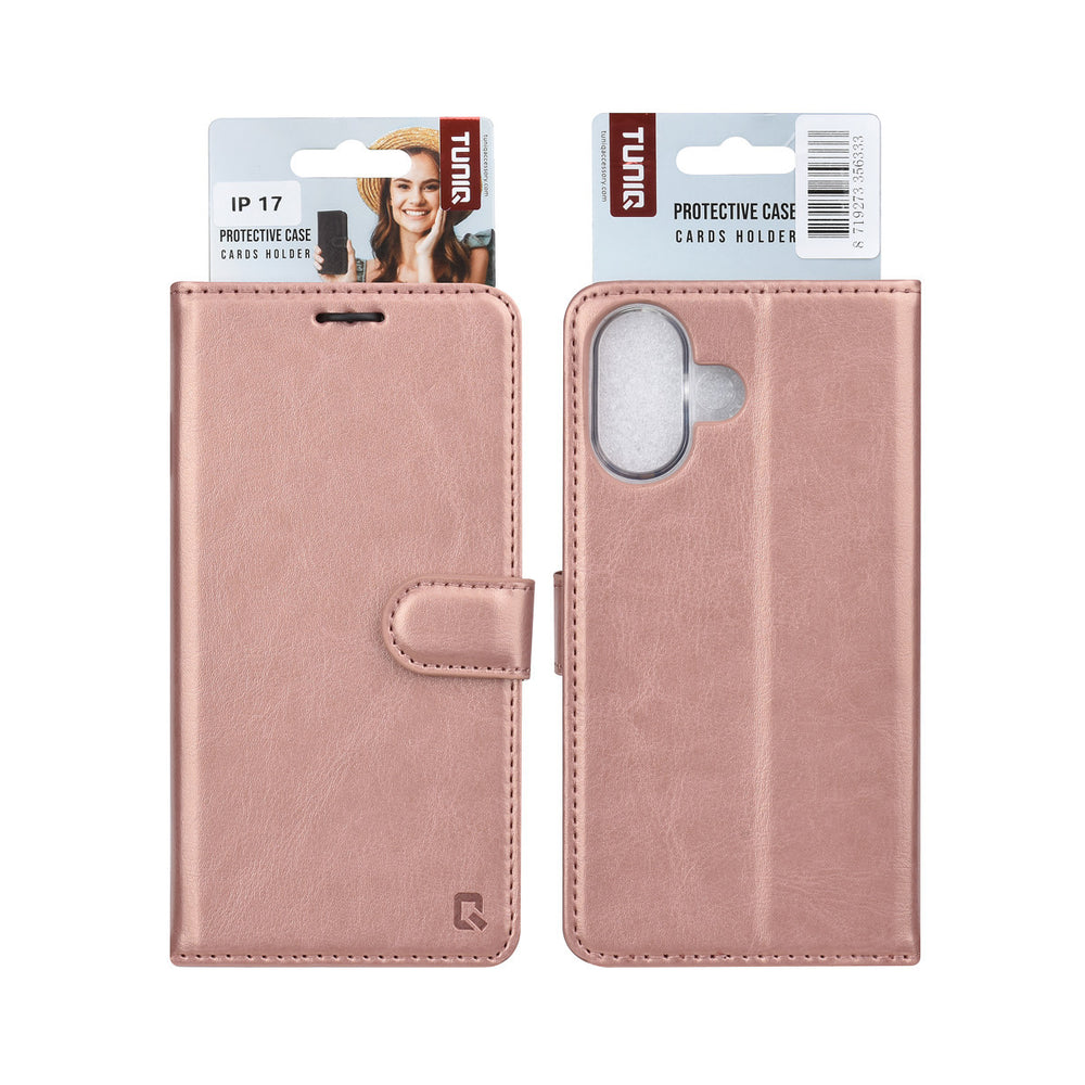 TUNIQ iPhone 17 Book Case hoesje - Pasjeshouder voor 3 pasjes - Magneetsluiting - Hanger - Rose Gold-Hoesjes-Ilumina Benelux
