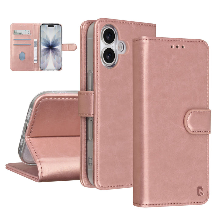 TUNIQ iPhone 17 Book Case hoesje - Pasjeshouder voor 3 pasjes - Magneetsluiting - Hanger - Rose Gold-Hoesjes-Ilumina Benelux