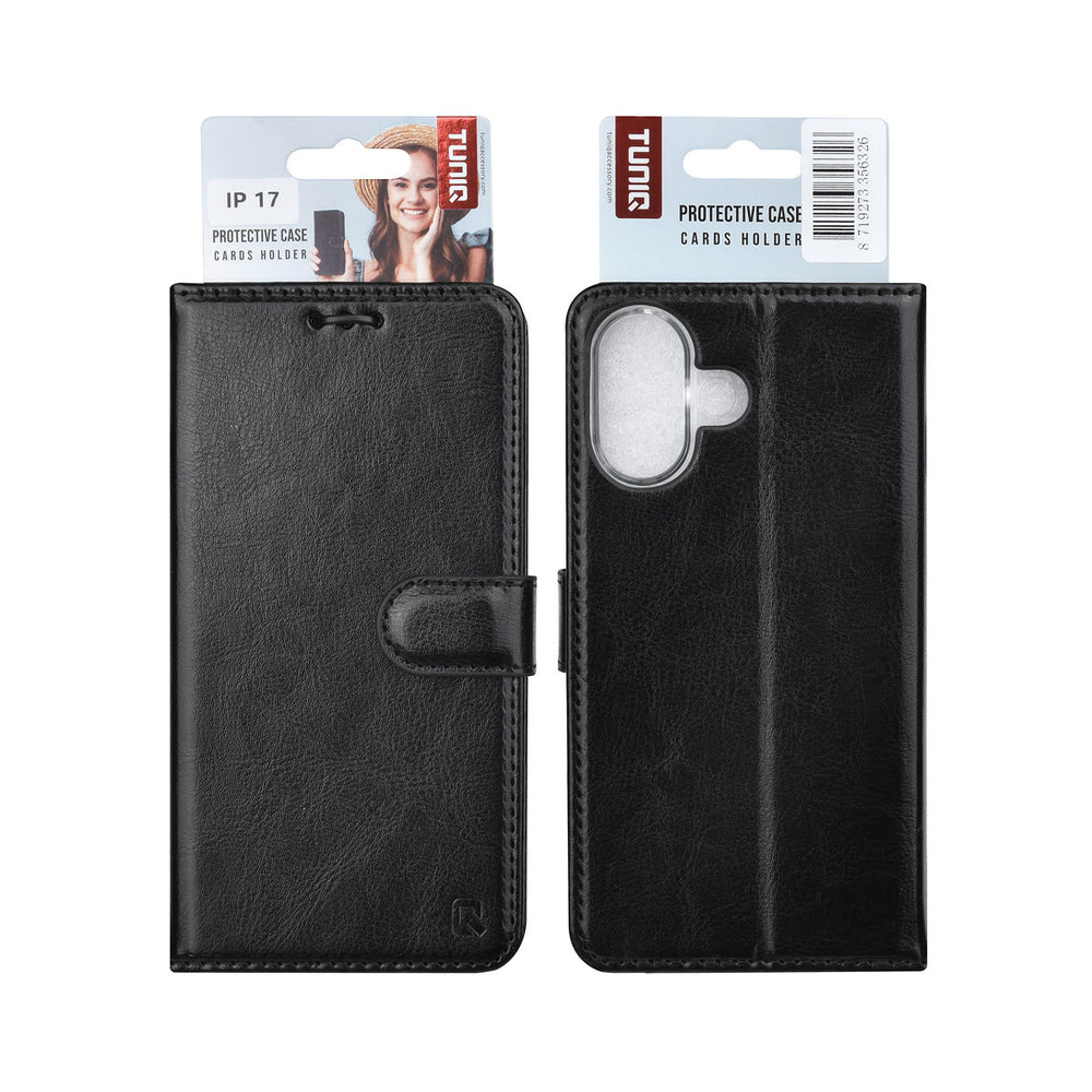TUNIQ iPhone 17 Book Case hoesje - Pasjeshouder voor 3 pasjes - Magneetsluiting - Hanger - Zwart-Hoesjes-Ilumina Benelux