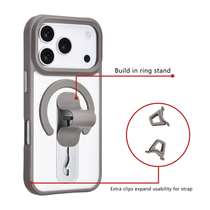 TUNIQ iPhone 17 Pro Backcover hoesje - Built-in Ring Stand - Antishock - Grijs-Hoesjes-Ilumina Benelux