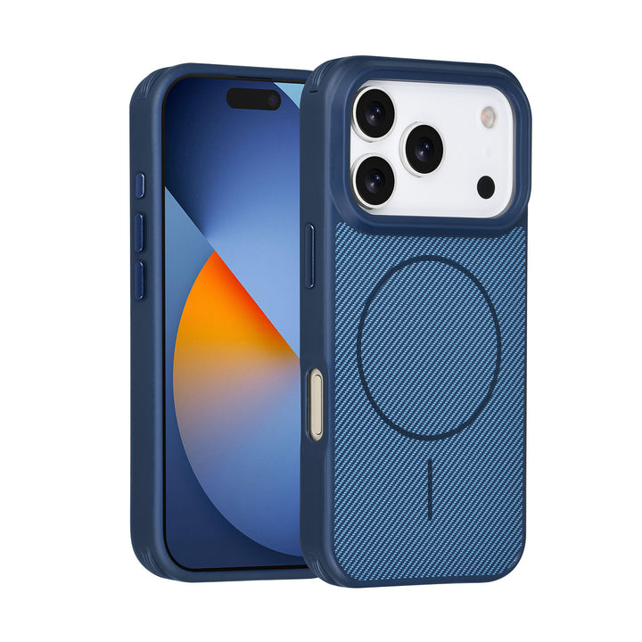 TUNIQ iPhone 17 Pro Backcover hoesje - Magsafe - Carbon Fiber - Shockproof - Blauw-Hoesjes-Ilumina Benelux