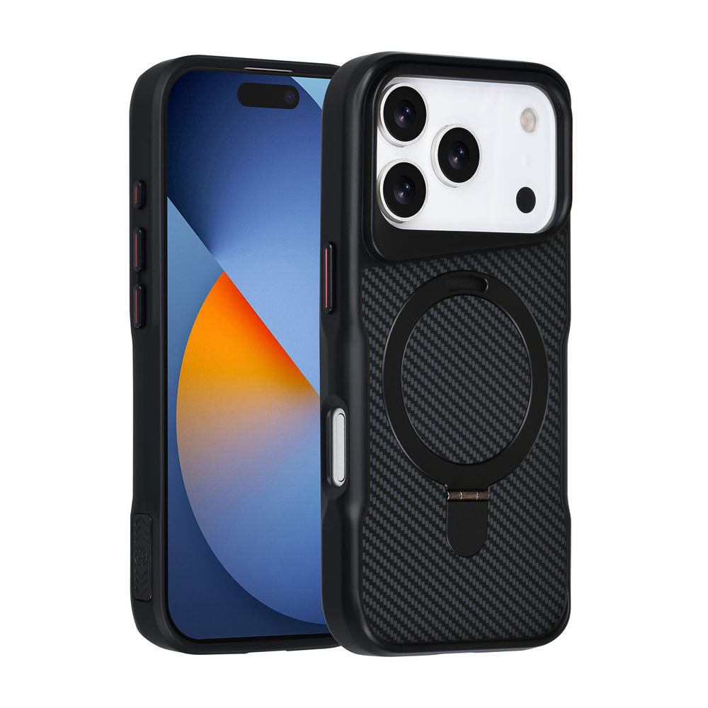 TUNIQ iPhone 17 Pro Backcover hoesje - Magsafe With Ring Stand - Carbon Fiber - Zwart-Hoesjes-Ilumina Benelux