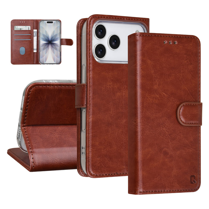 TUNIQ iPhone 17 Pro Book Case hoesje - Pasjeshouder voor 3 pasjes - Magneetsluiting - Hanger - Bruin-Hoesjes-Ilumina Benelux