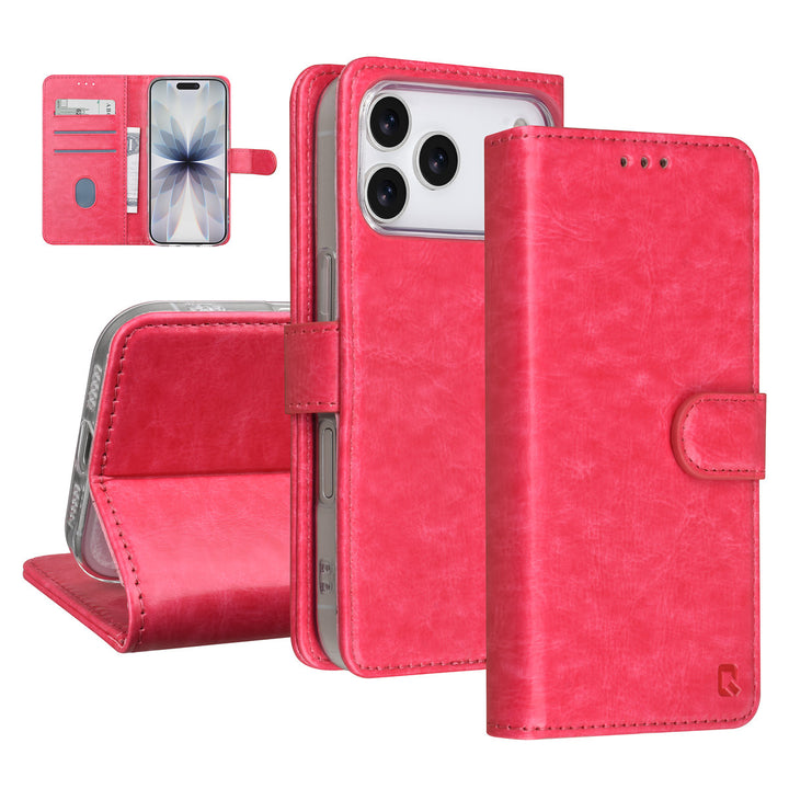 TUNIQ iPhone 17 Pro Book Case hoesje - Pasjeshouder voor 3 pasjes - Magneetsluiting - Hanger - Felroze-Hoesjes-Ilumina Benelux