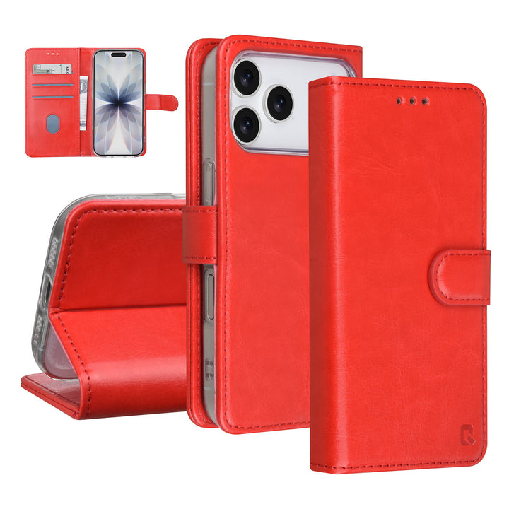 TUNIQ iPhone 17 Pro Book Case hoesje - Pasjeshouder voor 3 pasjes - Magneetsluiting - Hanger - Rood-Hoesjes-Ilumina Benelux