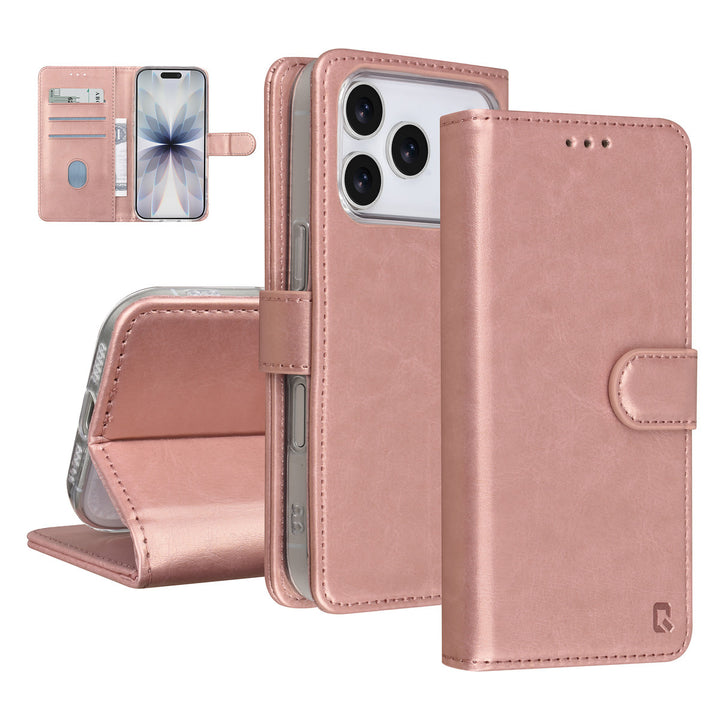 TUNIQ iPhone 17 Pro Book Case hoesje - Pasjeshouder voor 3 pasjes - Magneetsluiting - Hanger - Rose Gold-Hoesjes-Ilumina Benelux
