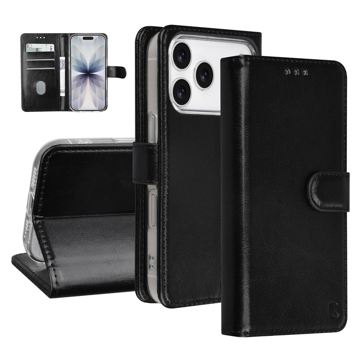 TUNIQ iPhone 17 Pro Book Case hoesje - Pasjeshouder voor 3 pasjes - Magneetsluiting - Hanger - Zwart-Hoesjes-Ilumina Benelux