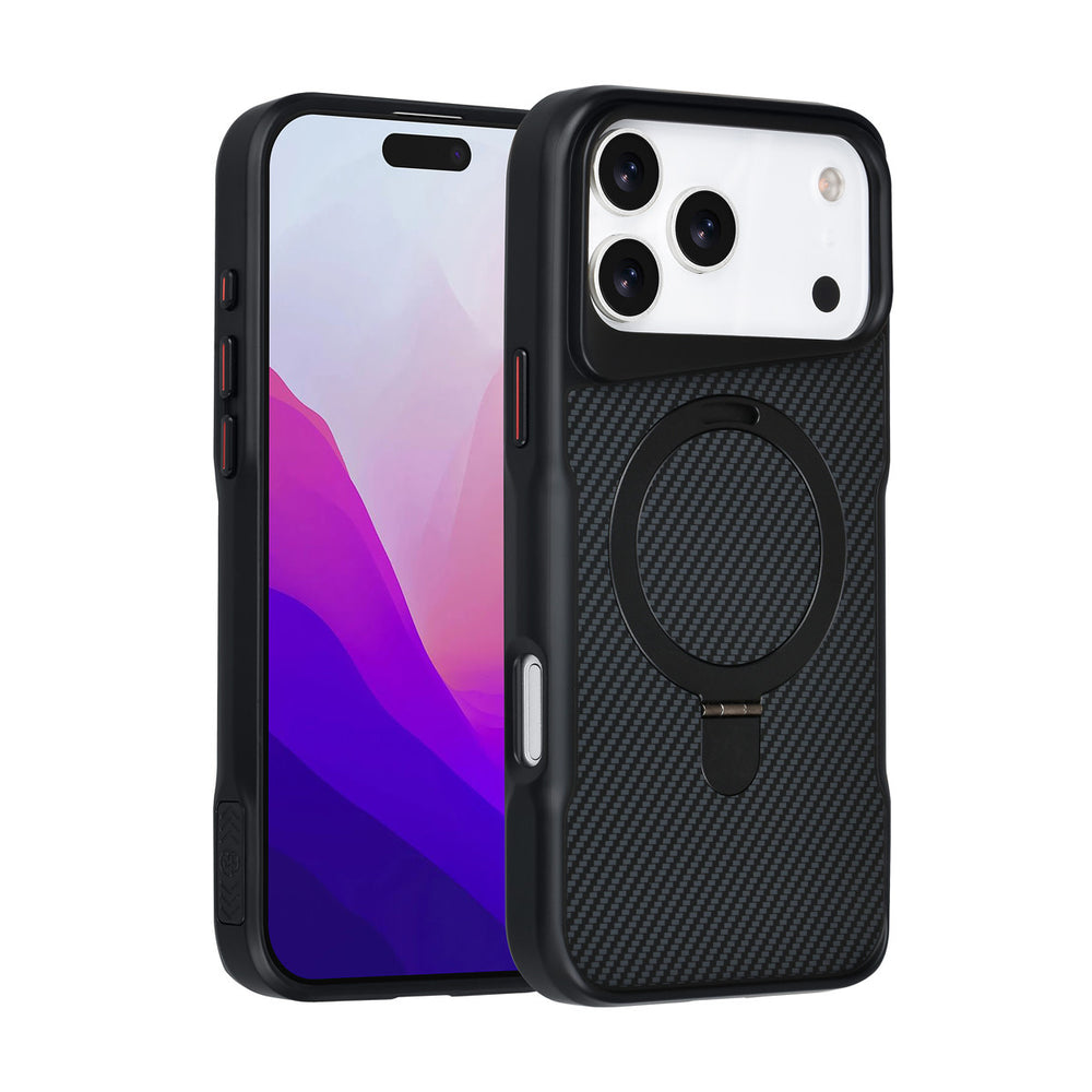 TUNIQ iPhone 17 Pro Max Backcover hoesje - Magsafe With Ring Stand - Carbon Fiber - Zwart-Hoesjes-Ilumina Benelux