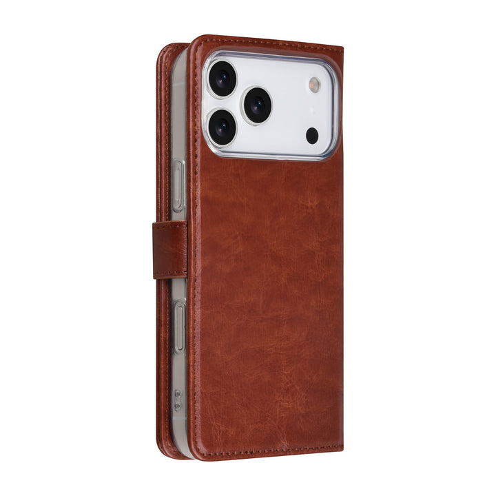 TUNIQ iPhone 17 Pro Max Book Case hoesje - Pasjeshouder voor 3 pasjes - Magneetsluiting - Hanger - Bruin-Hoesjes-Ilumina Benelux