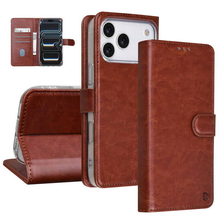 TUNIQ iPhone 17 Pro Max Book Case hoesje - Pasjeshouder voor 3 pasjes - Magneetsluiting - Hanger - Bruin-Hoesjes-Ilumina Benelux