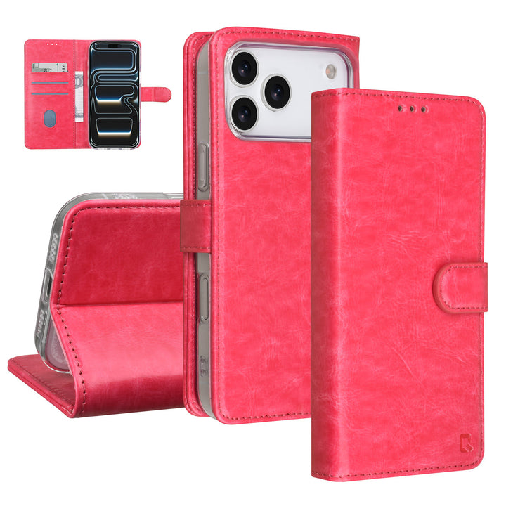 TUNIQ iPhone 17 Pro Max Book Case hoesje - Pasjeshouder voor 3 pasjes - Magneetsluiting - Hanger - Felroze-Hoesjes-Ilumina Benelux