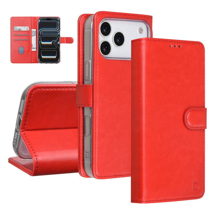 TUNIQ iPhone 17 Pro Max Book Case hoesje - Pasjeshouder voor 3 pasjes - Magneetsluiting - Hanger - Rood-Hoesjes-Ilumina Benelux