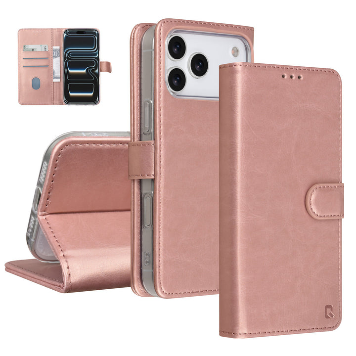 TUNIQ iPhone 17 Pro Max Book Case hoesje - Pasjeshouder voor 3 pasjes - Magneetsluiting - Hanger - Rose Gold-Hoesjes-Ilumina Benelux