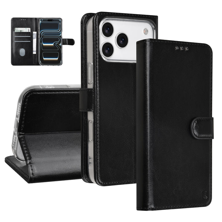 TUNIQ iPhone 17 Pro Max Book Case hoesje - Pasjeshouder voor 3 pasjes - Magneetsluiting - Hanger - Zwart-Hoesjes-Ilumina Benelux