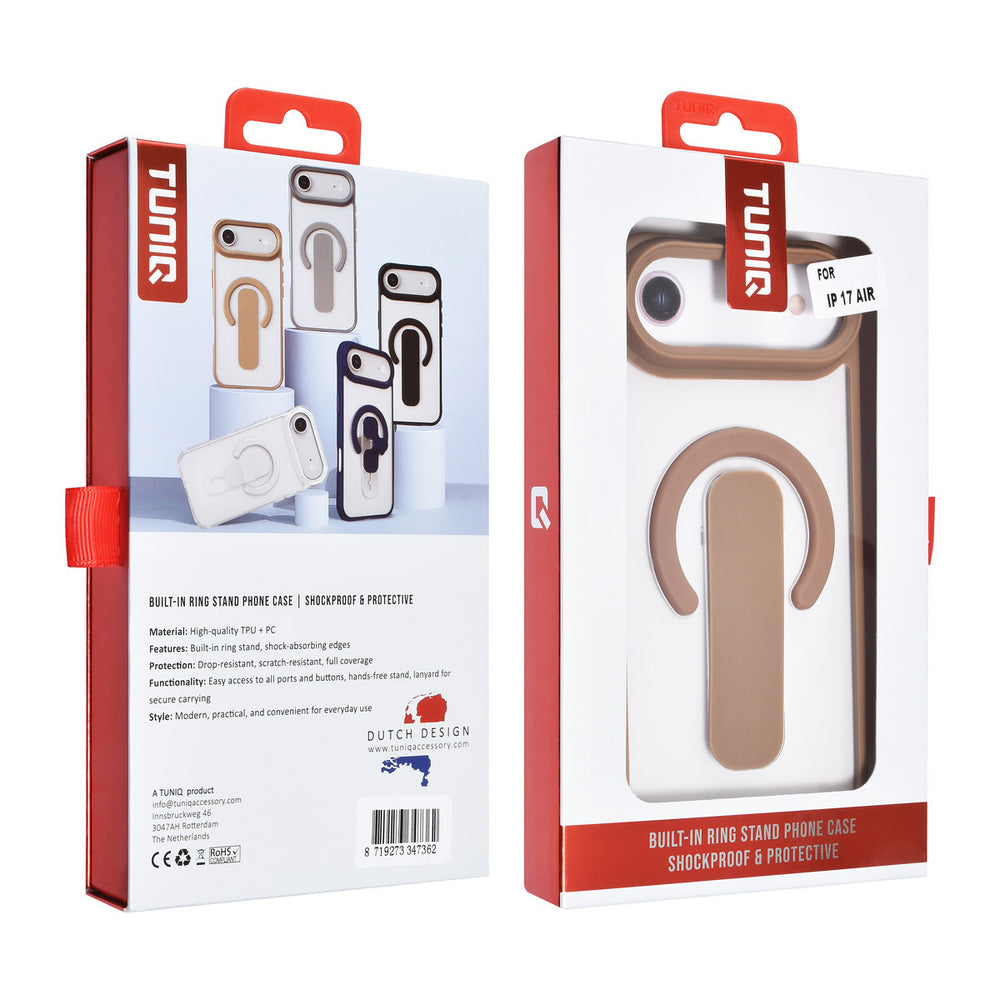 TUNIQ iPhone Air Backcover hoesje - Built-in Ring Stand - Antishock - Goud-Hoesjes-Ilumina Benelux