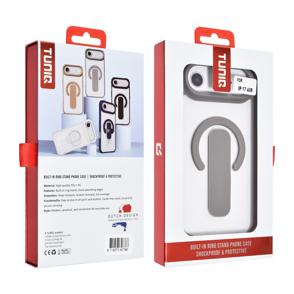 TUNIQ iPhone Air Backcover hoesje - Built-in Ring Stand - Antishock - Grijs-Hoesjes-Ilumina Benelux