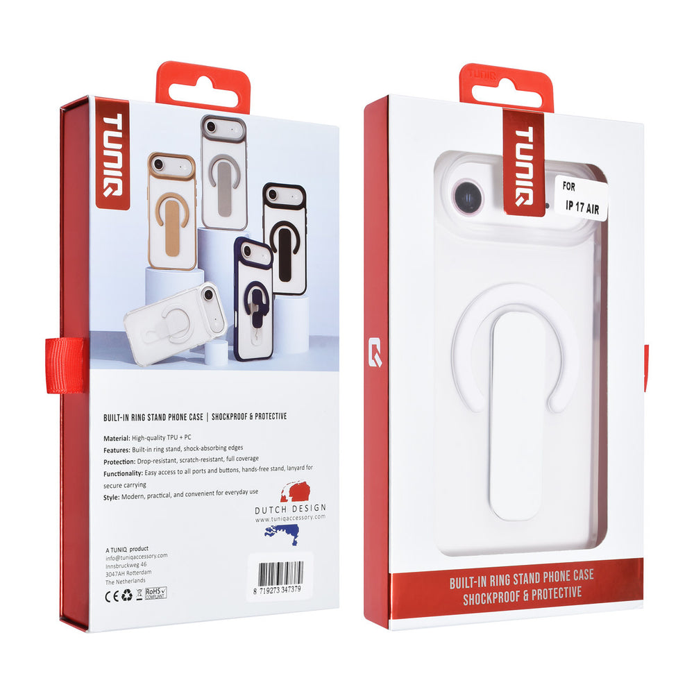 TUNIQ iPhone Air Backcover hoesje - Built-in Ring Stand - Antishock - Zilver-Hoesjes-Ilumina Benelux