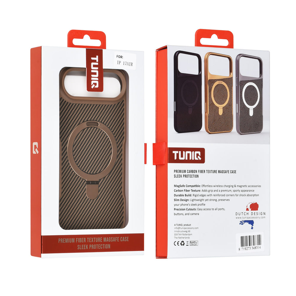 TUNIQ iPhone Air Backcover hoesje - Magsafe With Ring Stand - Carbon Fiber - Goud-Hoesjes-Ilumina Benelux