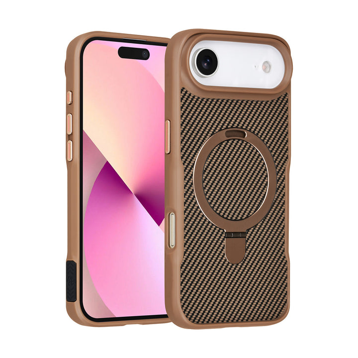 TUNIQ iPhone Air Backcover hoesje - Magsafe With Ring Stand - Carbon Fiber - Goud-Hoesjes-Ilumina Benelux