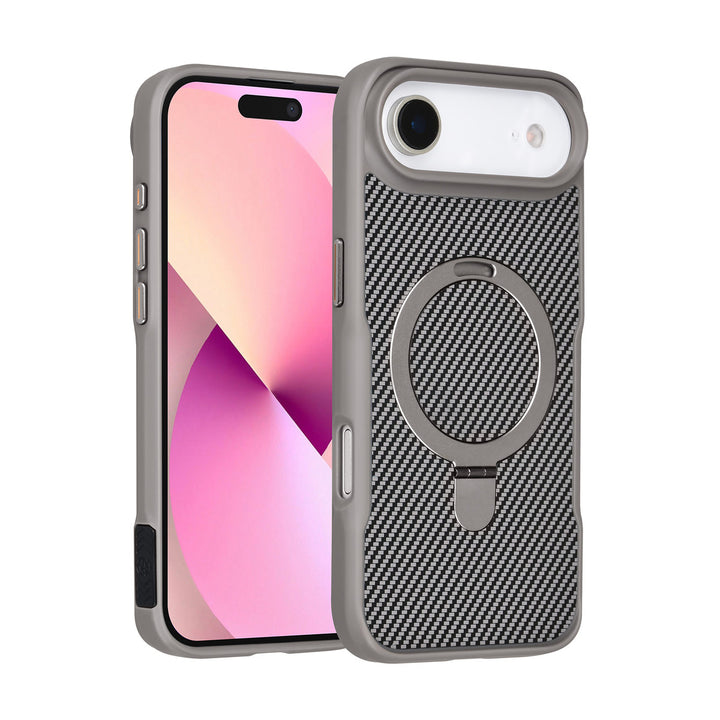 TUNIQ iPhone Air Backcover hoesje - Magsafe With Ring Stand - Carbon Fiber - Zilver-Hoesjes-Ilumina Benelux
