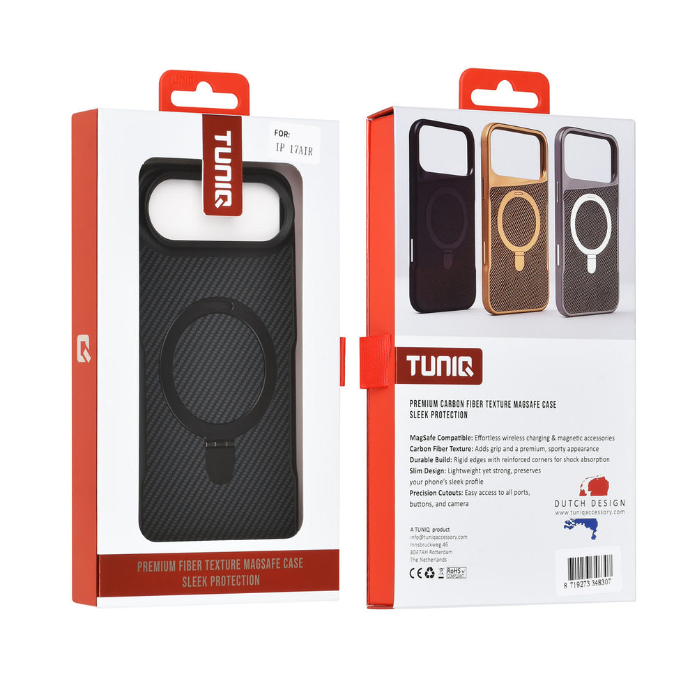TUNIQ iPhone Air Backcover hoesje - Magsafe With Ring Stand - Carbon Fiber - Zwart-Hoesjes-Ilumina Benelux