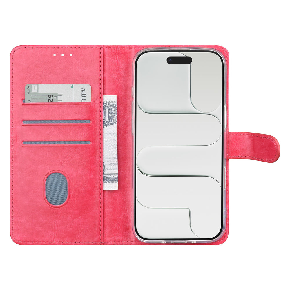 TUNIQ iPhone Air Book Case hoesje - Pasjeshouder voor 3 pasjes - Magneetsluiting - Hanger - Felroze-Hoesjes-Ilumina Benelux