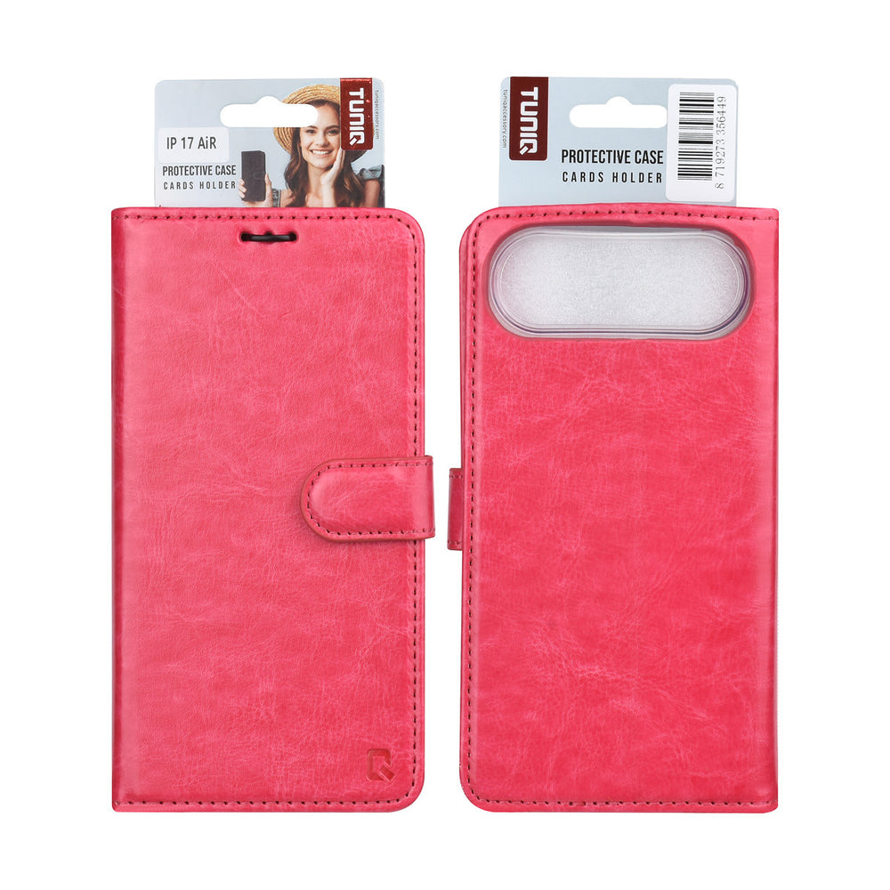 TUNIQ iPhone Air Book Case hoesje - Pasjeshouder voor 3 pasjes - Magneetsluiting - Hanger - Felroze-Hoesjes-Ilumina Benelux
