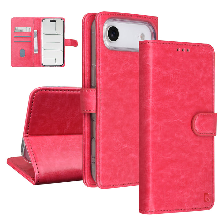 TUNIQ iPhone Air Book Case hoesje - Pasjeshouder voor 3 pasjes - Magneetsluiting - Hanger - Felroze-Hoesjes-Ilumina Benelux