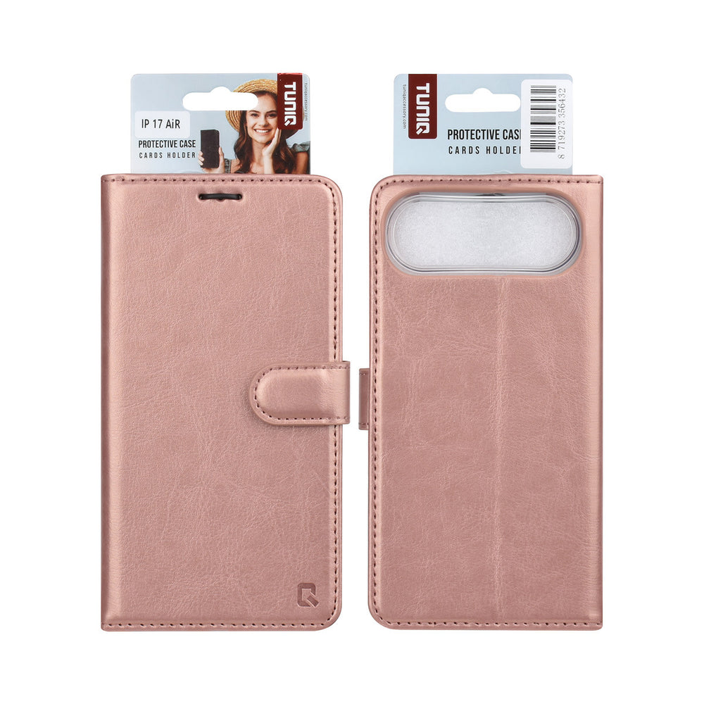 TUNIQ iPhone Air Book Case hoesje - Pasjeshouder voor 3 pasjes - Magneetsluiting - Hanger - Rose Gold-Hoesjes-Ilumina Benelux