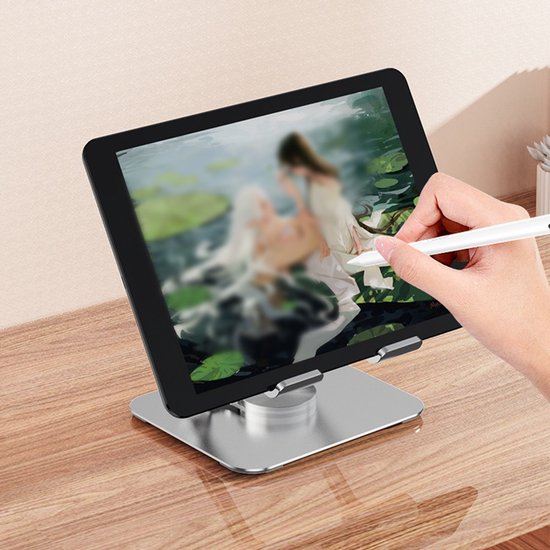 Tablethouder bureau – 360° draaibaar – Verstelbaar & opvouwbaar – Aluminium – Zilver-Notebookstandaard-Ilumina Benelux