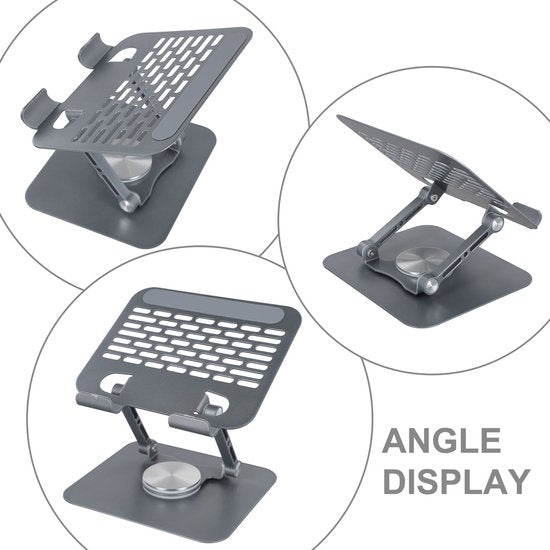 Tablethouder bureau – 360° draaibaar – Verstelbaar & opvouwbaar – Aluminium – Zilver-Notebookstandaard-Ilumina Benelux