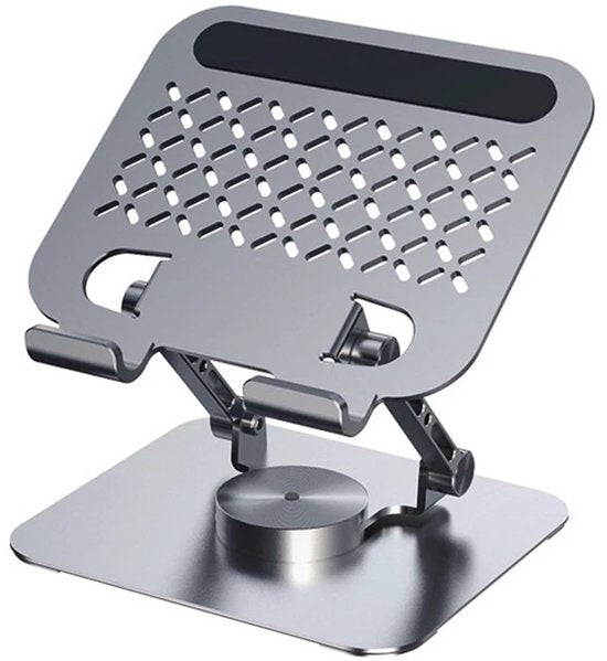 Tablethouder bureau – 360° draaibaar – Verstelbaar & opvouwbaar – Aluminium – Zilver-Notebookstandaard-Ilumina Benelux