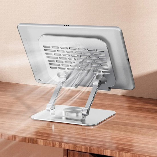 Tablethouder bureau – 360° draaibaar – Verstelbaar & opvouwbaar – Aluminium – Zilver-Notebookstandaard-Ilumina Benelux