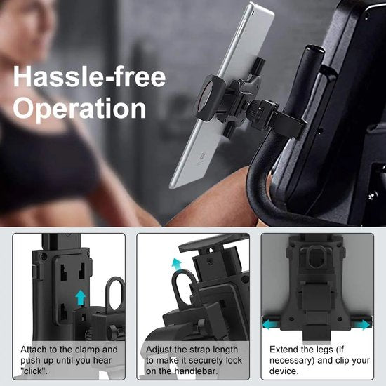 Tablethouder gym – Telefoon & tablet houder – Verstelbare standaard – Voor loopband, spinning bike & fitnessfiets – Zwart-Tablethouder-Ilumina Benelux
