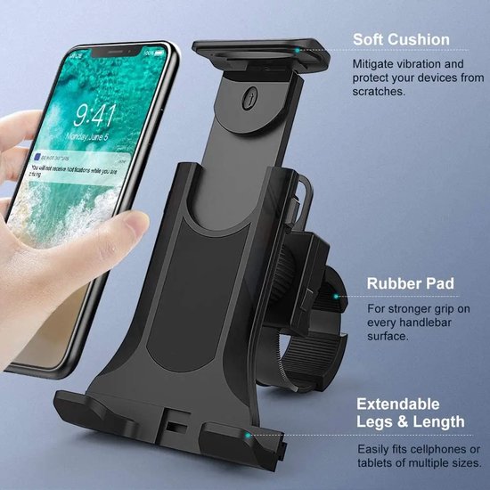 Tablethouder gym – Telefoon & tablet houder – Verstelbare standaard – Voor loopband, spinning bike & fitnessfiets – Zwart-Tablethouder-Ilumina Benelux