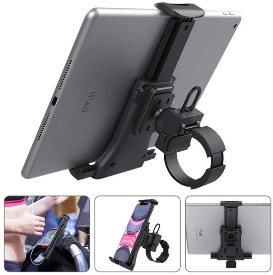 Tablethouder gym – Telefoon & tablet houder – Verstelbare standaard – Voor loopband, spinning bike & fitnessfiets – Zwart-Tablethouder-Ilumina Benelux