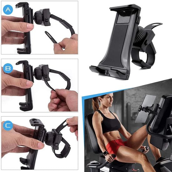 Tablethouder gym – Telefoon & tablet houder – Verstelbare standaard – Voor loopband, spinning bike & fitnessfiets – Zwart-Tablethouder-Ilumina Benelux