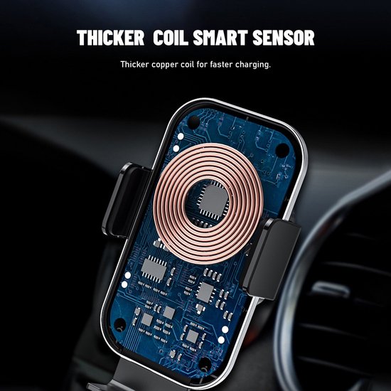 Telefoonhouder auto – 15W draadloze autolader snelladen – Ventilatierooster/Dashboard/Voorruit – Geschikt voor iPhone & Samsung – Zwart-Ilumina Benelux