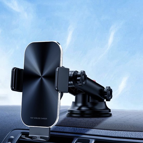 Telefoonhouder auto – 15W draadloze autolader snelladen – Ventilatierooster/Dashboard/Voorruit – Geschikt voor iPhone & Samsung – Zwart-Ilumina Benelux