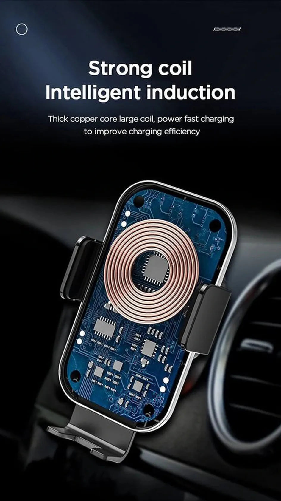 Telefoonhouder auto – 15W draadloze autolader snelladen – Ventilatierooster/Dashboard/Voorruit – Geschikt voor iPhone & Samsung – Zwart-Ilumina Benelux